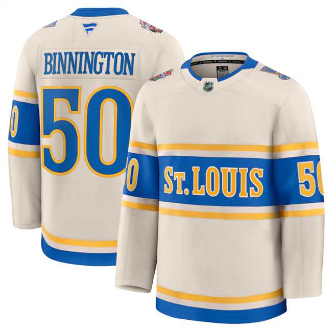 Men%27s St. Louis Blues #50 Jordan Binnington Cream 2024-25 Winter Classic Stitched Hockey Jersey Dzhi